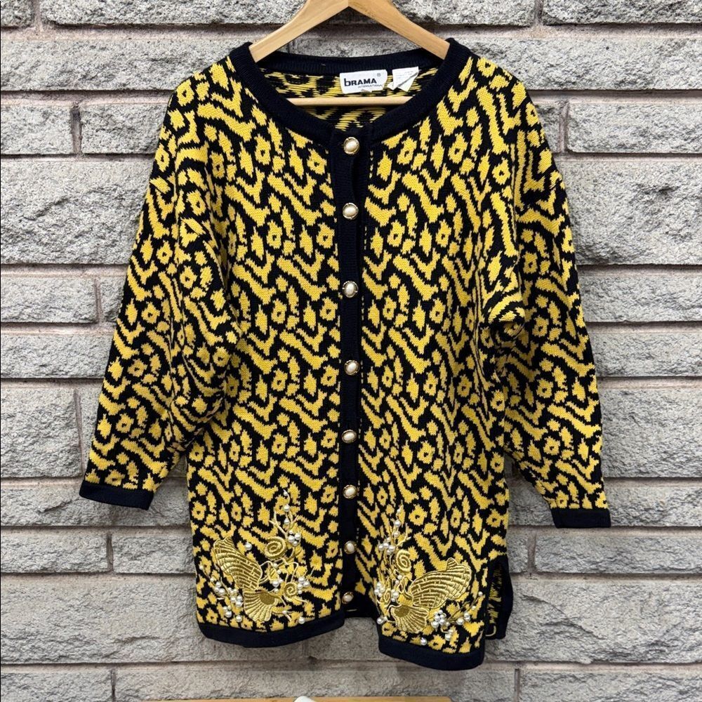 Embroidered Yellow and Black Cardigan